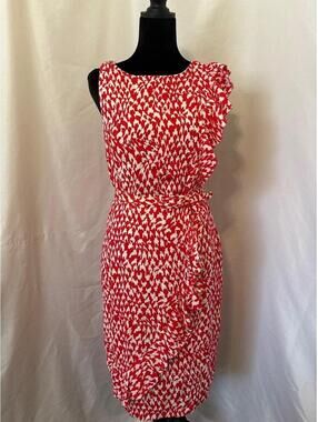 Eva Franco Print Ruffle Sheath Dress Belted Sleeveless Sz 4